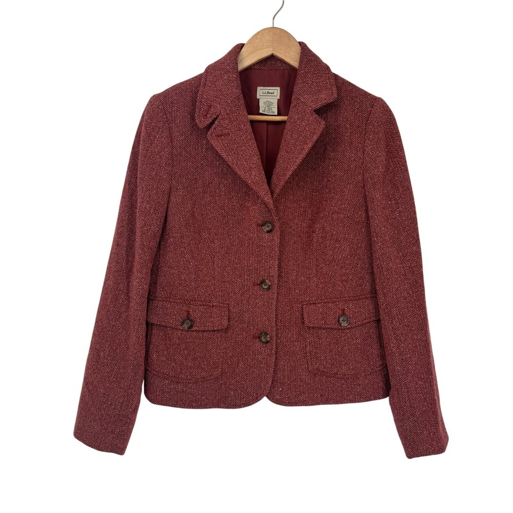 Talbots Tweed Coat Womens S Orange Wool Silk Blend Button Front Pockets Lined